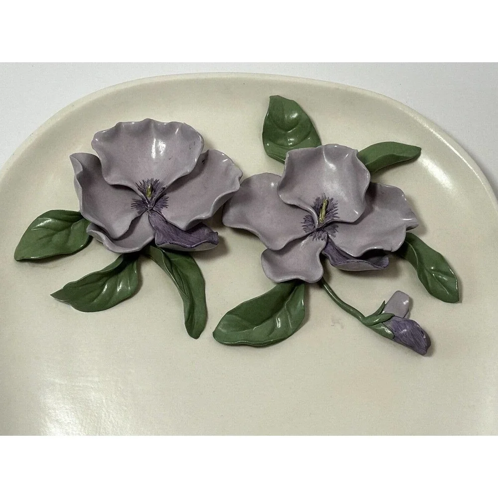 Pottery Art Square Plate With Purple‎ Flowers